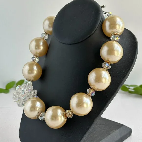 90s Statement Necklace, Chunky Pearls & Crystals - Picture 2 of 10